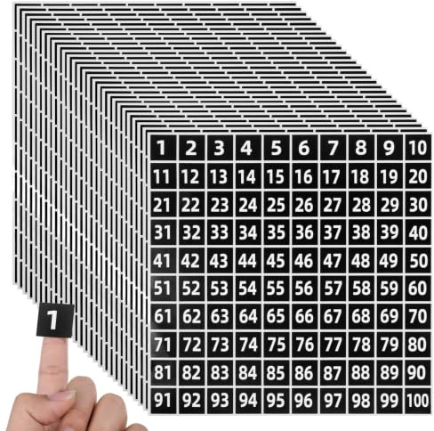 60 Sheets Black Number Stickers 1-100, 6000 Pcs 0.4 Inch Square Consecutive | Vinyl Labels, Self-Adhesive Waterproof Inventory Stickers for Storage Boxes Bins Organization Indoor Outdoor Office