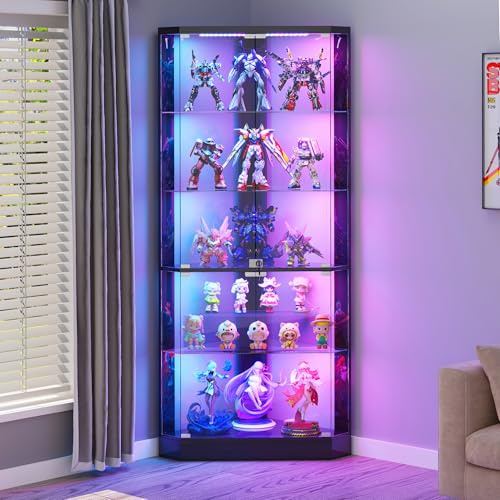 175 CM Glas Eckvitrine mit Bewegungssensor und RGB Beleuchtung,Schwarz