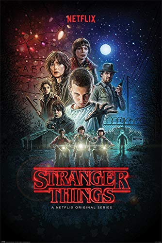 Stranger Things Netflix originalserieaffisch (61 cm x 91,5 cm) + 2 svarta stänger med upphängning