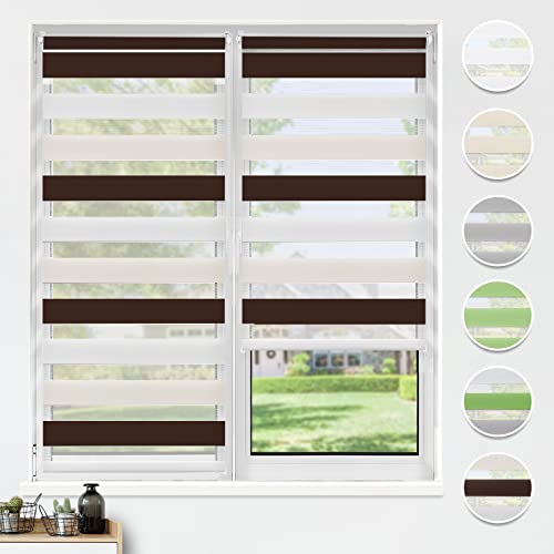 HOMEDEMO Doppelrollo Klemmfix ohne Bohren & mit Bohren, Rollos für Fenster und Tür, Weiss-beige-braun, 100x150cm(BxH), Duo Rollo Klemmrollo lichtdurchlässig, Fensterrollo Sichtschutz