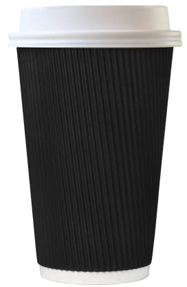 We Can Source It Ltd - 8oz Disposable Black Ripple Paper Cups with Lids - 3 Ply Insulated Hot Drink Cups for Coffee, Tea & Espresso - Eco Leak Proof Cup for Takeaways, Cafés and Catering - Pack of 100
