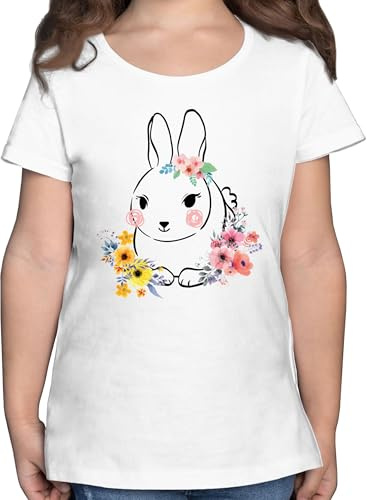 T-Shirt Mädchen - Süßer Hase Ostern I Osterhase - 128 (7/8 Jahre) - Weiß - ostershirt Kinder Shirt mit hasenmotiv osterhasen Hasen Tshirt tiermotiv Kaninchen häschen Oster Funshirt osteroutfit