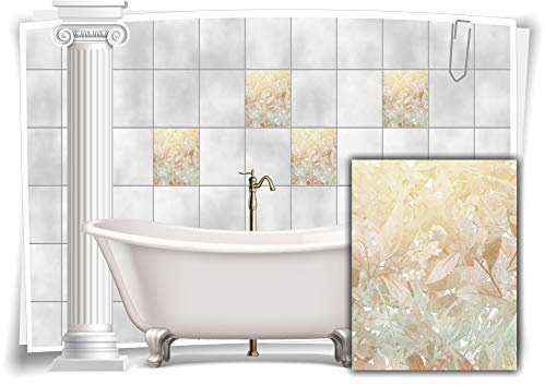 Medianlux Fliesen-Aufkleber Fliesen-Bild Vintage Nostalgie Blumen Blätter Beige Geld Grau Bad WC Deko, 12 Stück, 20x25cm m13m26h-88524