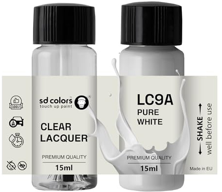 SD COLORS Neue lackstifte LC9A Pure White/Carraraweiss Reparatur KRATZEN 15 ML (Farbe+KLARLACK)