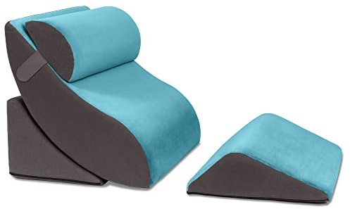 Avana Kind Bed Orthopädisches Stützkissen mit Keilkissen, Komfortsystem – nach Operationen, Sodbrennen, Schnarchen, saurer Reflux & GERD, Blau/Grau