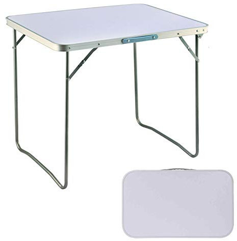 Mesa de camping plegable portátil multiusos con patas de acero resistentes y asa de transporte para camping, caravana, picnic, barbacoa, bufé, boda, uso en puesto de mercado, 80 x 60 x 69 cm