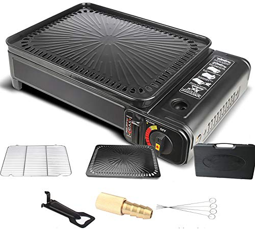 AIHOUSE Camping Portable Gas Barbecue Stove Grill BBQ Butane Burner Cooker,Outdoor Grill Rack Portable Grill Plate,Black