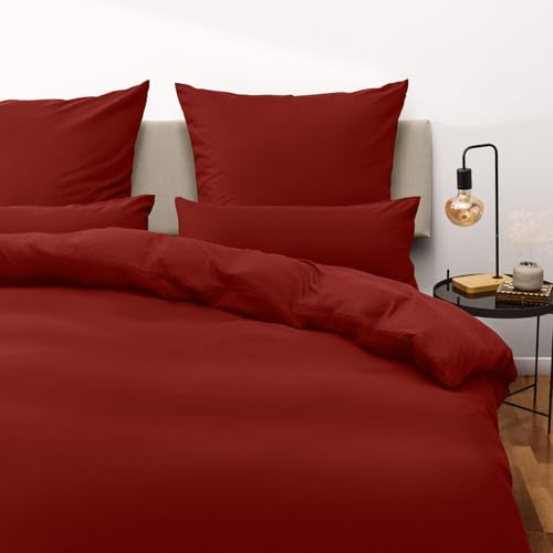 Blumtal Copripiumino Matrimoniale 250x200 e Federe 50x80 - Set di Lenzuola in microfibra extra morbida certificata Oeko-Tex, Set Copripiumino Matrimoniale con 2 Federe - 3 pezzi - Rosso Aurora
