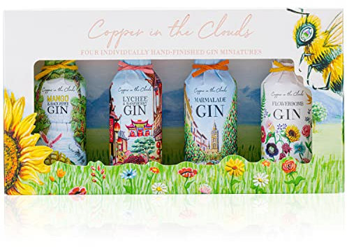 Copper in the Clouds Miniature Gin Gift Set Giftpack. 4x 50ml Flavoured and Dry Gin Miniatures Selection.