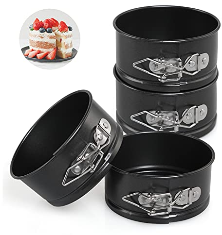 LEADSTAR Molde Desmontable, 4 Piezas Molde Tarta Desmontable Moldes de Horno Reposteria Bizcocho Pasteles Tartas Pastel Queso Redondos Antiadherente para Cumpleaños Bodas, 11 cm