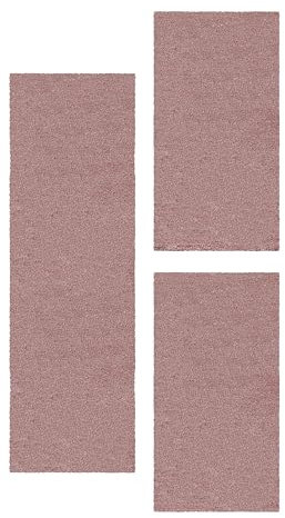 HomebyHome Bettumrandung Schlafzimmer 3 teilig Teppich Rosa - Waschbarer Bettumrandung Teppich Läufer Set Extra Flauschig Bettvorleger Schlafzimmer Bettset:2 St. 60x110 cm | 1 St. 80x250 cm