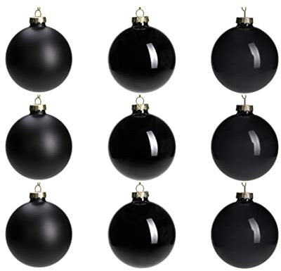 DN DECONATION Schwarze Glas-Weihnachtskugeln, hängende Weihnachtskugeln | 8 cm, für Weihnachtsbaumdekoration, 9 Stück, Dekoration für Gothic, Weihnachten, Halloween, DIY-Geschenk