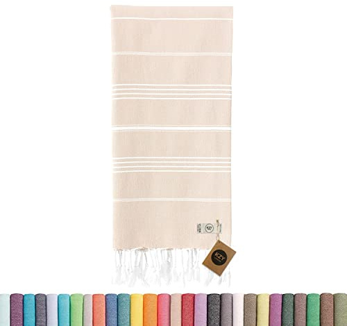 KZY LONDON Beach Towel - Large Turkish Beach Towels for Camping, Swimming, Bath, Gym, Picnic - Quick Dry, Super Absorbent, Lightweight, Compact Cotton Hammam Towels for Adults, Men, Kids (Beige)