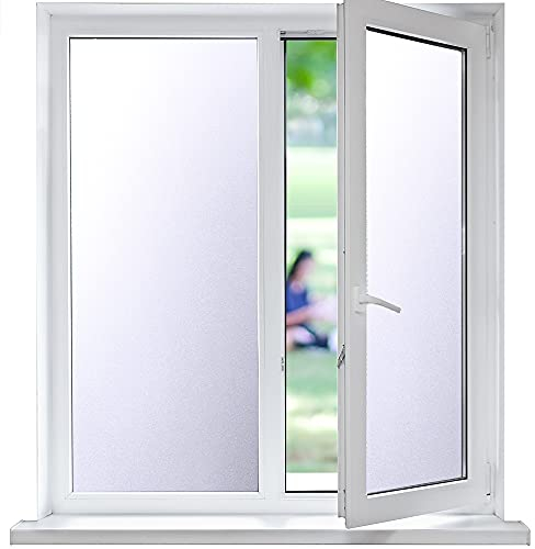 Funfox Fensterfolie Blickdicht, Milchglasfolie Selbstklebend Fenster, Statische Haftend Sichtschutzfolie Scheiben Klebefolie Privatsphäre Anti-UV ohne Kleber für Badzimmer Büro, Matt, 44 x 200cm
