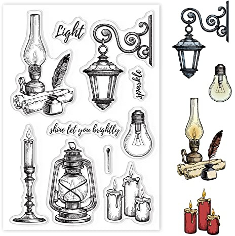 GLOBLELAND Vintage Lampe Klare Stempel Glühbirne Kerzenhalter Straßen Lampe Klare Stempel Siegel für Karten Basteln DIY Scrapbooking Fototagebuch Album Dekoration