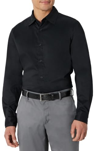 Amazon Essentials Camicia da Uomo a Maniche Lunghe Elasticizzata Slim Fit, Nera, XXL