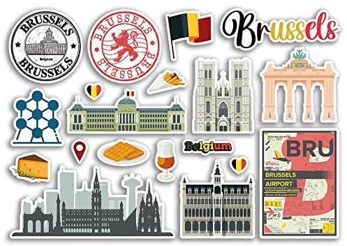 A5 Aufkleberbogen Brüssel Sehenswürdigkeiten Vinyl Aufkleber – Belgien belgische Flughafen Briefmarken Skyline Flagge Karte Reise Urlaub Scrapbooking Stadt Gepäck #79133