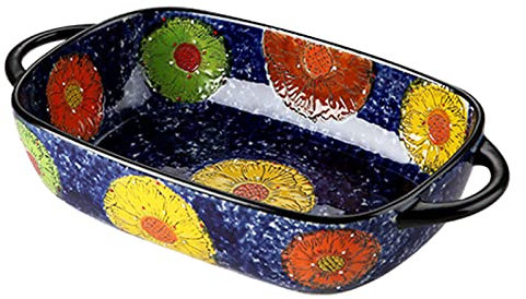 Pirofila Lasagne Grande Profonda, Pirofile Da Forno, Pirofile Piccole 21x18,5x7cm, Pirofila Da Forno In Ceramica 950ml, Teglia Rotonda, Pirofila-crisantemo ( Color : Blue and flowers , Size : 1900ml/6