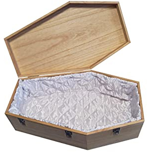 petbye Holz Haustiersarg mit Satin Innenverkleidung - Größe XL für mittelgroße Haustiere - Tiersarg mit festem Metallverschluss - Sarg Natur aus hochwertigem Holz