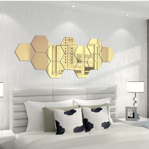 BaoT8YLu 36 Stück Hexagon Spiegel Wandspiegel Fliesen Glasspiegel Polygonal Spiegel Home Schlafzimmer Wohnzimmer Spiegel(Gold,Einheitsgröße)