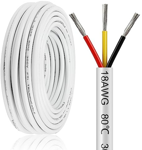 50FT 18 Gauge Wire 3 Conductor, 18AWG Electrical Wire, 18/3 Oxygen Free Stranded Tinned Copper Wire, Insulated Low Voltage Cable for LED Lamps Lights Automotive