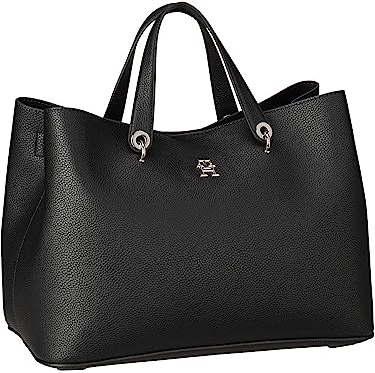 Tommy Hilfiger Damen Satchel Tasche Emblem abnehmbarer Schulterriemen, Schwarz (Black), Einheitsgröße
