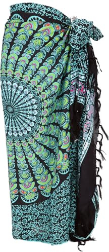 GURU SHOP Bali Sarong, Telo da parete, Gonna avvolgente, Mandala Pareo - Nero, Uomo/Donna, Sintetico
