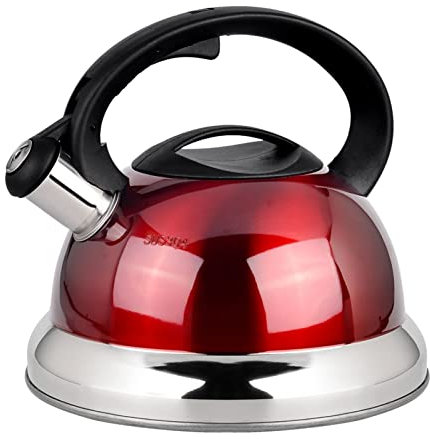Bouilloire à thé sifflante en acier inoxydable rouge pour cuisinière, bouilloire sifflante anti-rouille, bouilloire sifflante pour la cuisine