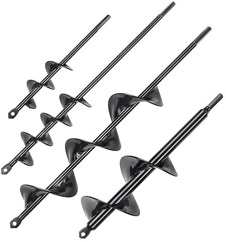 VEVOR Auger Drill Bits for Planting Set of 4, Garden Auger Drill Bit, Spiral Drill Bit for Post Hole Digger, Bulbs Planting & Holes Digging, for 3/8 Hex Drive Drill