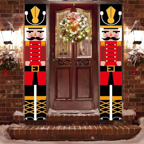 schiaccianoci natale decorazioni per Striscioni Natale,stendardi natalizi per esterni,Modello Soldato Schiaccianoci Natalizie,per Porta D'ingresso,Portico,Giardino,Interni,1 paio da 30x180 cm (A)