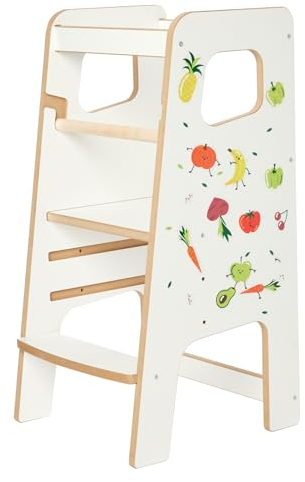 Garronda Lernturm ab 1 Jahr Tritthocker Kinder Kinderhocker Learning Tower Sicherer Montessori Spielzeug ab 1 Jahr Kinder Weiß GD-0056