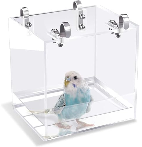 Papageien-Badewanne, Vogelbadewanne Hängende Vogelbad Käfig Vogelbadehaus Hängend, Transparent, Waschraum, Badewannen Käfig Mit Haken Für Kleine Vögel, Sittiche, Nymphensittiche (Size : Medium)