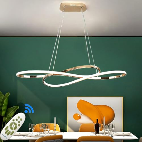 ASJK Hängelampe Esstisch Moderne LED Pendelleuchten, 54W Kronleuchter Dimmbar mit Fernbedienung, Acryl-Hängeleuchte für die Küchen, Esszimmer, Wohnzimmer. Gold