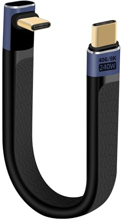 RIIEYOCA PD240W USB C Kabel kurz, 90 Grad 40Gbps High Speed Datentransfer Typ C Kabel, Unterstützt 8K@60Hz UHD Videoausgabe, Flaches Flexibles Kabel für Telefone, Powerbank, SSD (Nach oben)
