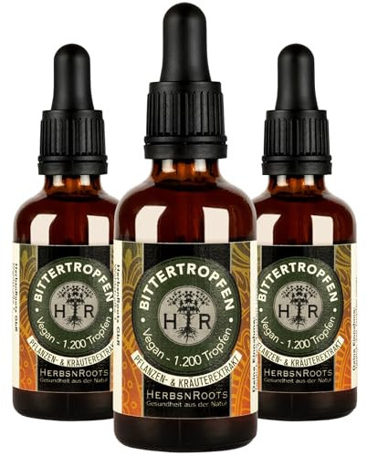 Original Bitterstoffe Tropfen 50ml • Bittertropfen hochdosiert • naturreine Kräuter und Wurzeln • nach Hildegard von Bingen • Made in Germany • ähnlich Schweden- Bitterkräuter • HerbsnRoots (3x)