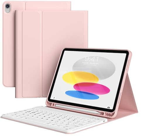 KVTVOU Keyboard Case for iPad (A16) 11th Gen/iPad 10th Gen, Pink | Magnetic Removable Bluetooth Keyboard for iPad (A16) 11/10 Gen, Four Corners Anti-Fall TPU Shockproof Cover, Auto Wake/Sleep