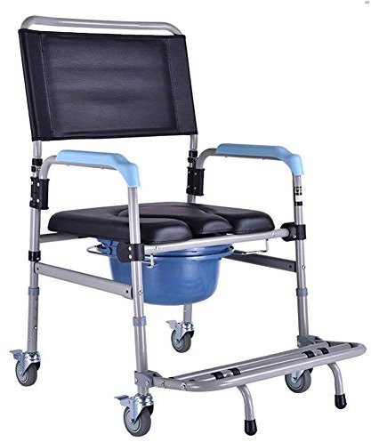 NSTVVEE Mobile Toilettenstühle, Toilettensitze, Stuhl mit Armlehnen auf Rädern, Sitzrollstuhl und Bremsen, zusammenklappbarer Toilettenstuhl auf Rädern