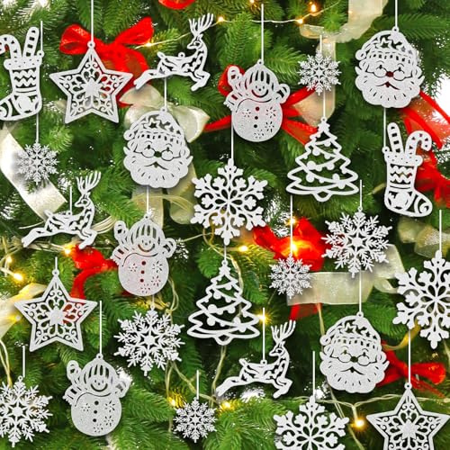 42 Stück Weihnachtsbaumschmuck,Glitzernde Schneeflocken Deko,Weiß Schneeflocken Anhänger Weihnachten Deko,Weihnachtsbaumschmuck Hängende Ornamente für Weihnachten Party Christbaumschmuck (Silber)