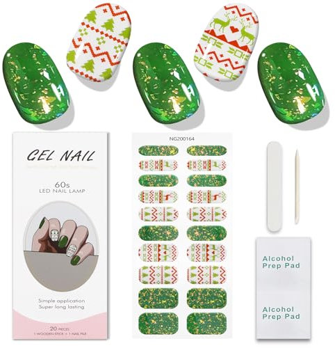 JMEOWIO Nagelfolie Weihnachten Grün Rot Gel Nail Nagelfolien Selbstklebend Nail Sticker Uv Härtend Dekoration Nageldesign Zubehör