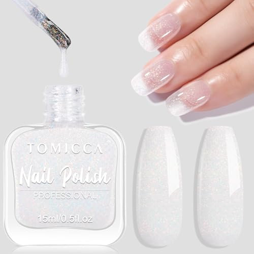 TOMICCA Smalto trasparente con brillantini, 15 ml, ad asciugatura rapida, a lunga durata, sfoderabile a base d'acqua, per nail art fai da te