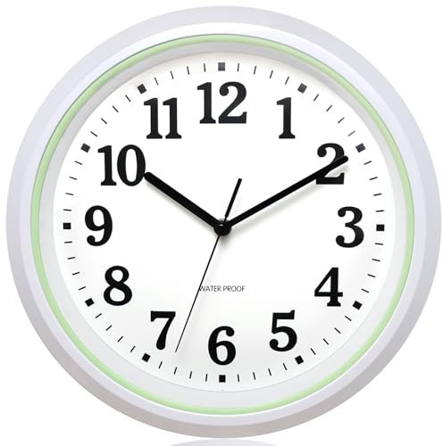 KIZLOC 32 cm, orologio da giardino impermeabile, resistente alle intemperie, facile da leggere, silenzioso, funzionamento a batteria, per esterni, piscina, balcone, bagno (verde)