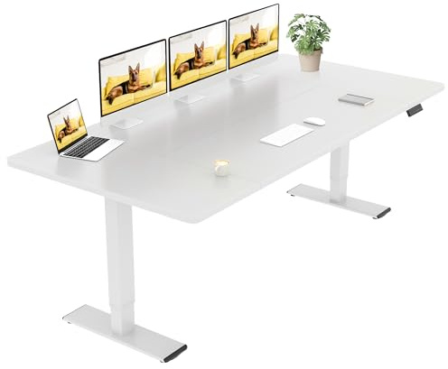 SANODESK Höhenverstellbarer Schreibtisch 200×80 cm – Elektrischer Sitz-Steh-Tisch mit Dualmotor, Großer Arbeitstisch für Büro & Home Office(weiß+weiß)