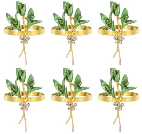 QUARKZMAN 6Pezzi Anelli Portatovaglioli in Metallo, Portatovaglioli da Tavola Fermatovaglioli per Decorazioni Matrimonio Feste, Banchetti, Giglio-Verde
