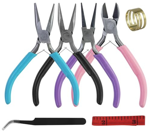 7 Stück Zangenset, 4.5 Zoll, Werkzeuge Spitzzange Rundzange,Drahtschneider Kleine Spitzzange,Schmuckherstellung Werkzeug für Jewellery Making und Jewellery Repair