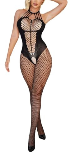 Bommi Fairy Women's Lingerie Sleeveless Fishnet One-Piece Mesh Bodysuit Crossover Halter Sexy Outfit Club & Night Out