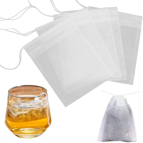100Pcs Tea Infuser Bags,Reusable Cotton Drawstring Muslin Bags for Loose Tea Spices and Coffee,7 x 9 CM White Empty Tea Bags,Individually Wrapped Filter Bags for Versatile Brewing Cooking Filtering