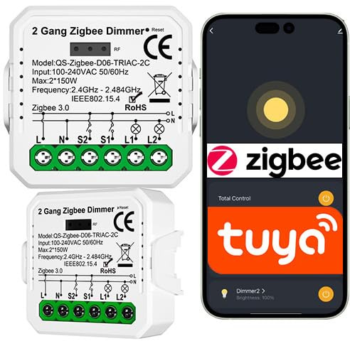 Sone Smart One ZigBee Dimmer Unterputz 2 Kanal 230V TRIAC 2x150W | tuya, smart life, gateway nötig, led, halogen, app, taster, zigbee2mqtt