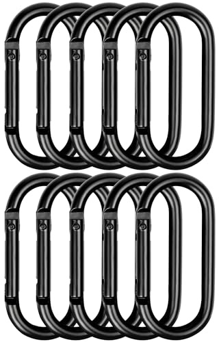 pullther 10 Stück Karabinerhaken, 60mm/2.36'' Karabiner Klein, Aluminium Karabinerhaken Schlüsselanhänger, für Outdoor Sport, Wandern, Camping, Angeln - Schwarz