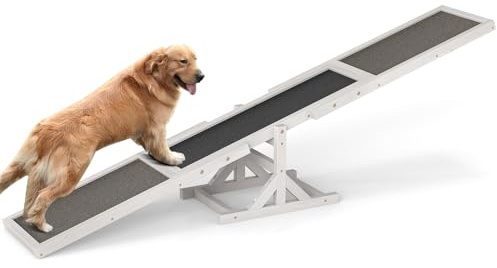 COSTWAY Balancín de Agilidad para Perros de Madera, Equipo de Entrenamiento con Superficie Antideslizante, Soporte Estable, Capacidad 60 kg, Ideal para Perros, Interior y Exterior (Blanco)