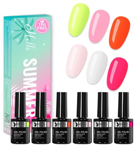 Beautilux HEMA-FREE Smalto Semipermanente per Unghie Senza-TPO, 6 Colori 10ml Rosa, Arancione, Rosa Nude, Bianco Nude Soak Off Smalto Semipermanente Unghie per Manicure (SU25-04)